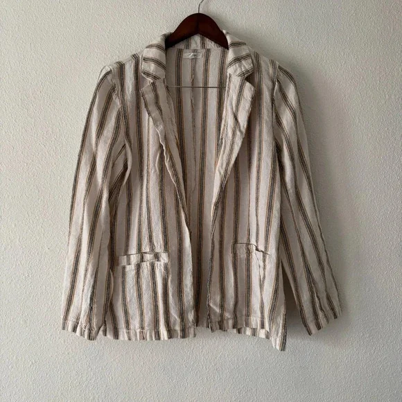 Linen Pinstripe Open Front Blazer Size Medium Style 114336 Casual Maurice’s - Picture 13 of 14